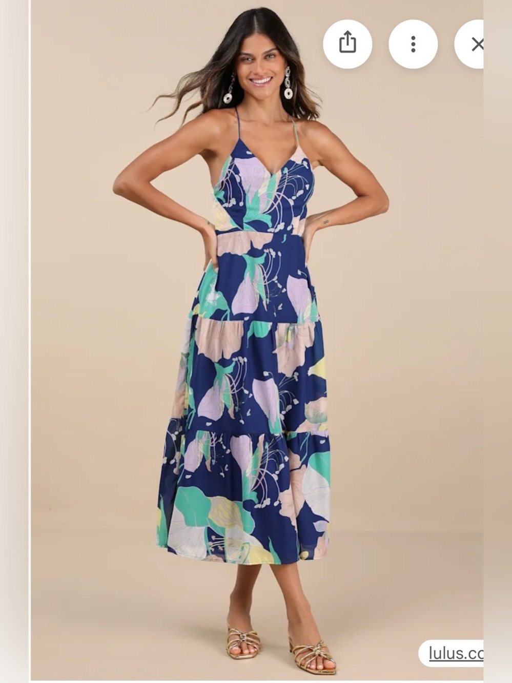 Hours of Flowers Blue Multi Floral Lace-Up Tiered Midi Dress Lulus